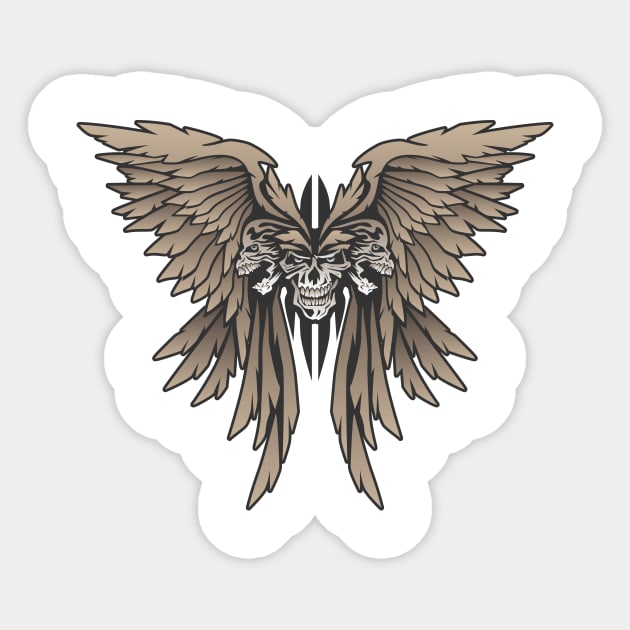 Three skulls with spread wings illustration Sticker by hobrath